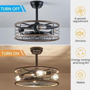 20 in. Indoor 4-Light Black Farmhouse Caged Ceiling Fan with Light Small Bladeless Ceiling fan with Remote