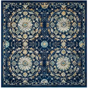 Evoke Navy/Ivory 7 ft. x 7 ft. Square Border Circles Floral Area Rug