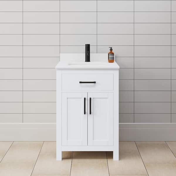 Beckett 24 in. W x 22 in. D x 35 in . H Single Bath Vanity in White with White Cultured Marble Top