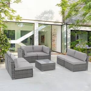 OC Orange-Casual 7-Piece Wicker Outdoor Conversation Set with Grey Cushions