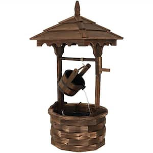 48 in. Old-Fashioned Wood Wishing Well Outdoor Water Fountain