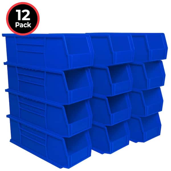 30234 Plastic Stackable Storage Bins 14-3/4 in. x 5-1/2 in. x 5 in. Blue, 12-pack