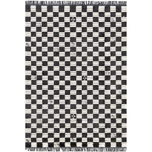 Dark Gray 5 ft. 3 in. x 7 ft. 6 in. Pania Contemporary Checkered Fringe Area Rug