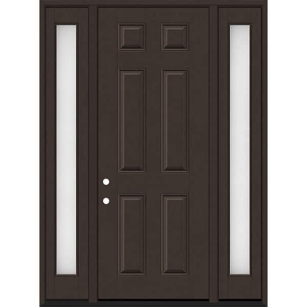 Steves & Sons Regency 64 in. x 96 in. 6-Panel RHIS Ashwood Stain Mahogany Fiberglass Prehung Front Door w/ Clear 12 in. SLs 4-9/16