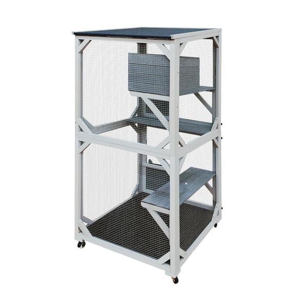 FIROMO 30.7 in. Wooden Outdoor Cat Enclosure with Napping House