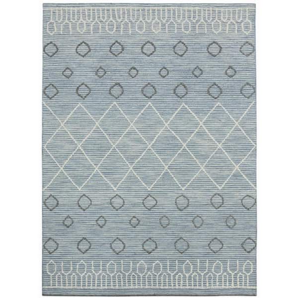 Berlin 2 x 3 Blue/White Geometric Pattern Area Rug for High Traffic Living Room Dining Room Bedroom