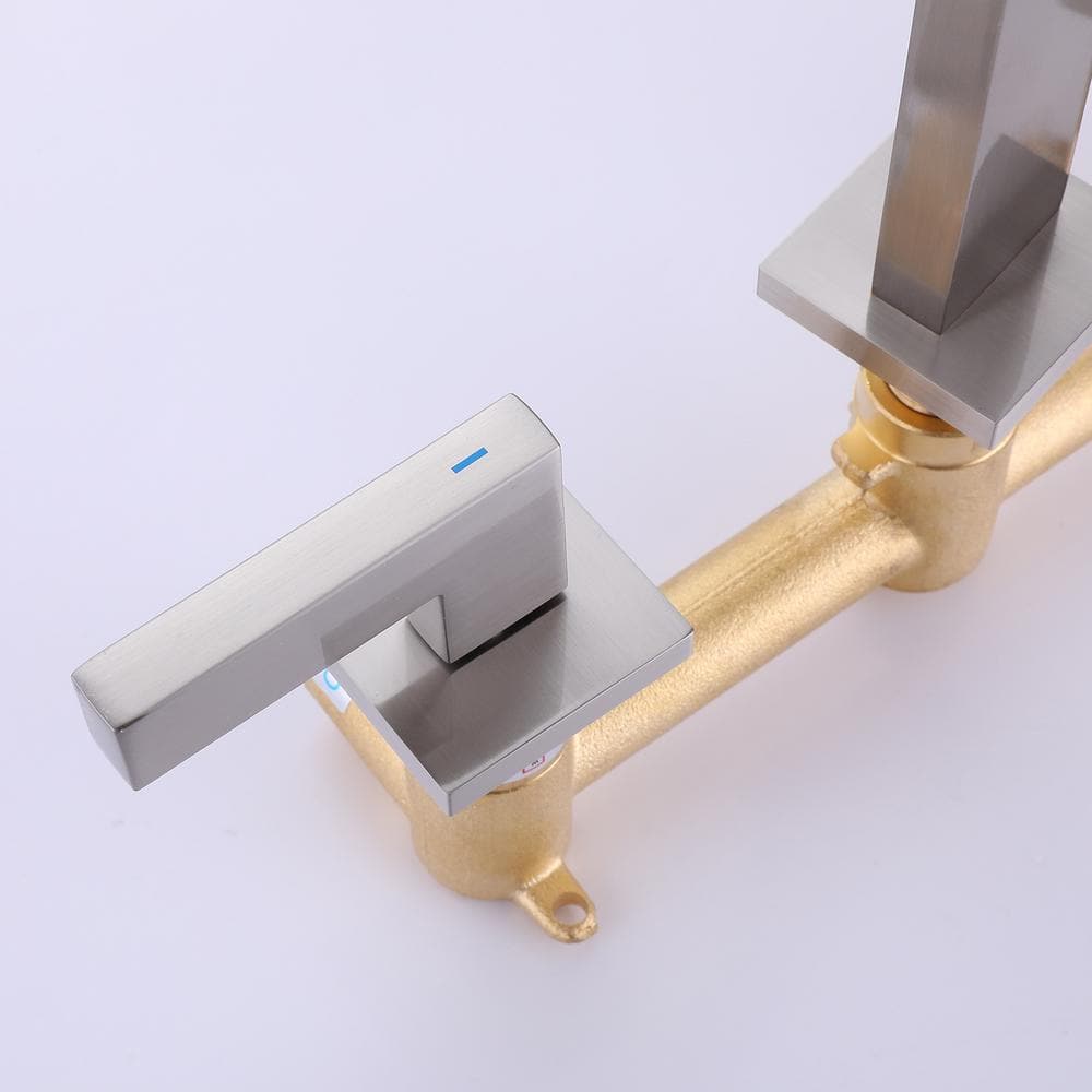 Brushed Nickel Two-Handle Wall Mounted Bathroom Faucet