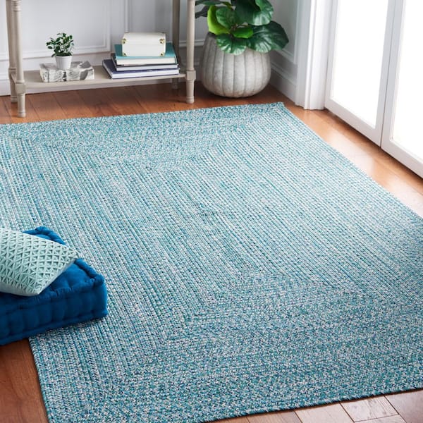 Braided Teal/Green 4 ft. x 6 ft. Machine Washable Concentric Woven Area Rug