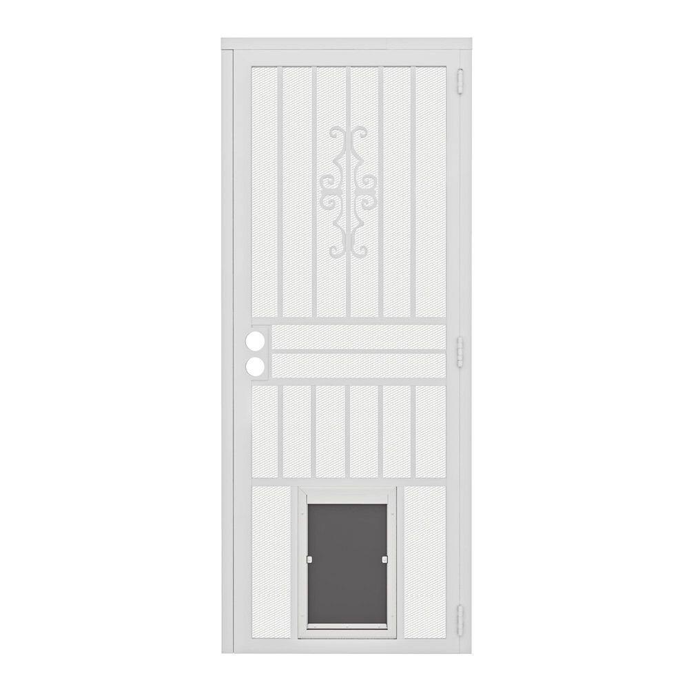32 in. x 80 in. Universal/Reversible Hinging White Surface Mount Steel Security Door w/Expanded Metal Screen w/Pet Dog price history on PriceWatchPro