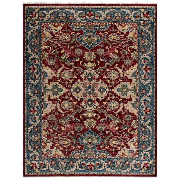 Kashan 10 x 14 Red/Blue Medallion Area Rug