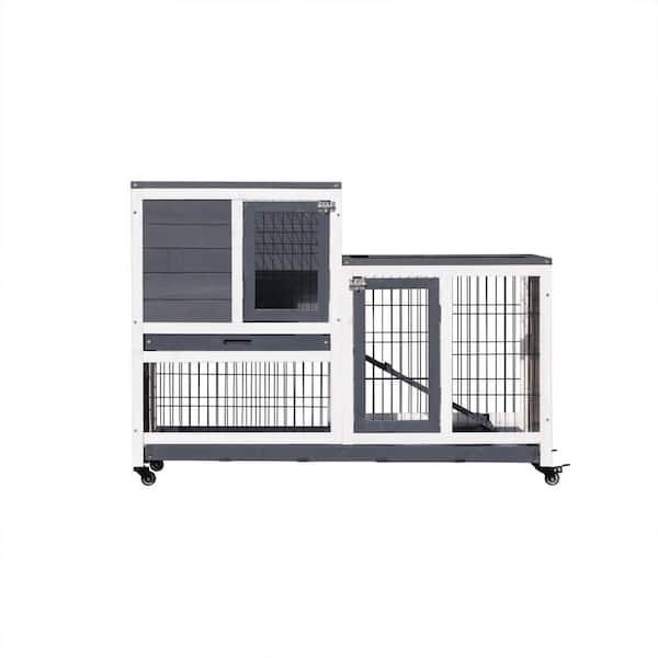 Miscool Anky Removable Tray Ramp Wooden Outdoor Rabbit Hutch Small Animal Coop with Running Cage Removable Tray Ideal