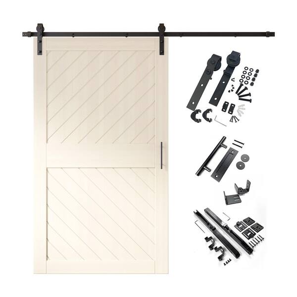 HOMACER XT3 50 in. x 84 in. C-Panel Tinsmith Gray Slanted Stripe Design Solid Pine Wood Sliding Barn Door with Hardware Kit