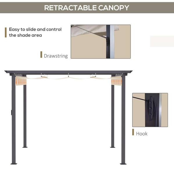 Outsunny 10' x 10' Retractable Pergola Canopy Patio Gazebo Sun Shelter with  Aluminum Frame for Outdoors, Cream White