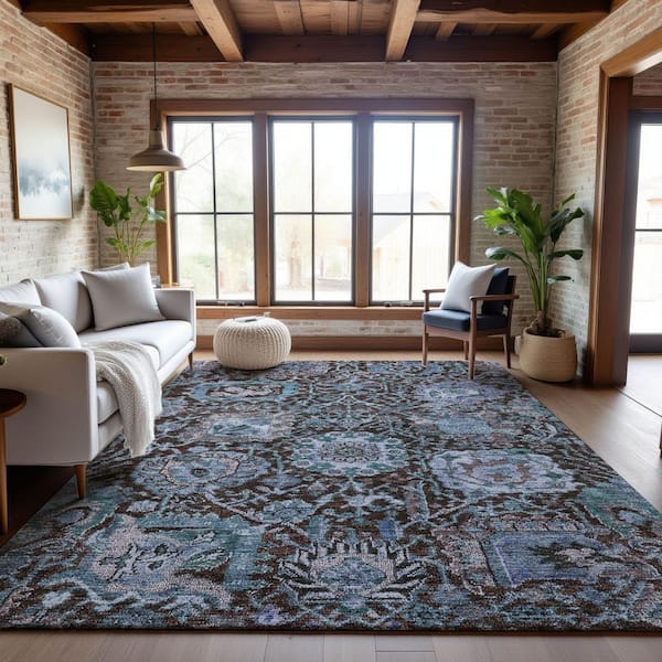 Mayfield Premium Machine Washable Abstract AMF1101 Chocolate 5 ft. x 7 ft. 6 in. Area Rug