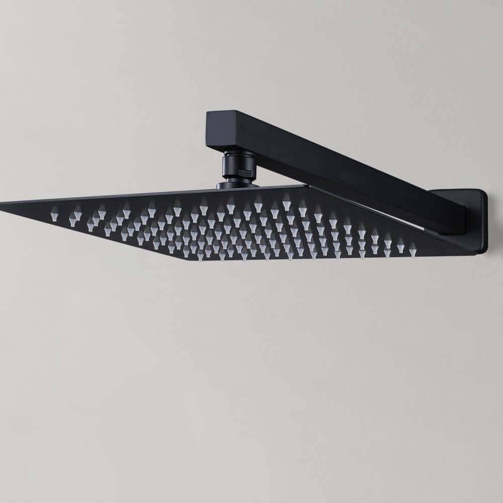 10-Inch Matte Black Brass Rain Shower System with Square Head