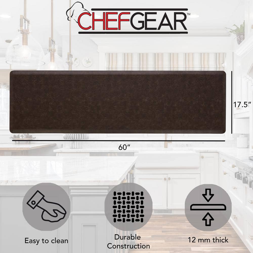 Brown Faux Leather Anti-Fatigue Kitchen Mat 17.5" x 60"