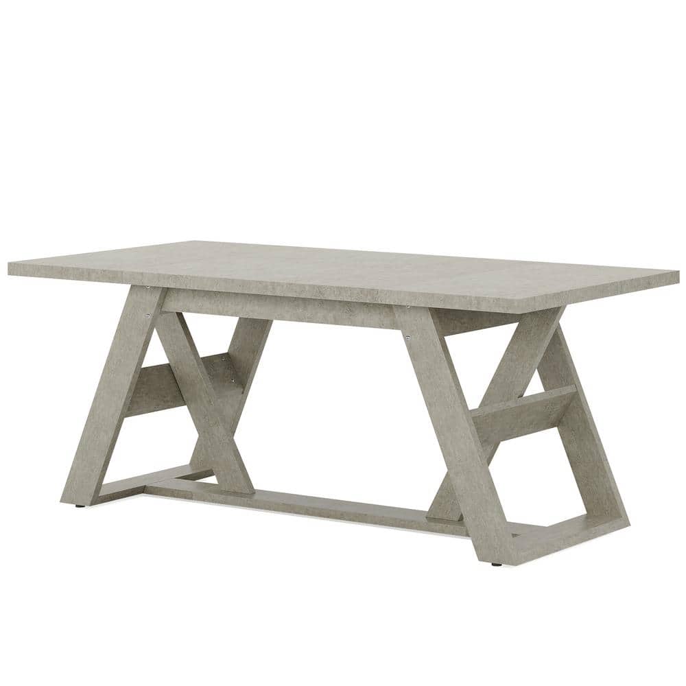 Sealey Farmhouse Wood 70.9 in. Pedestal Dining Table Seats 6 Kitchen Table Dinner Table with Double X-Shaped Base