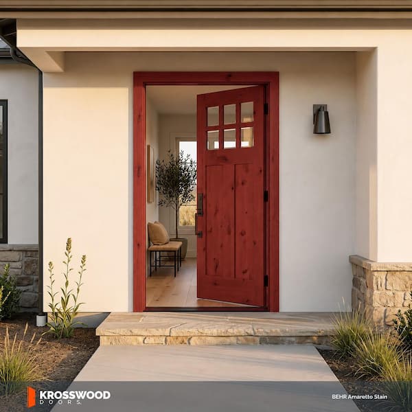 36 in. x 80 in. Craftsman 2-Panel 6-Lite Clear Low-E Knotty Alder Unfinished Wood Front Door Slab