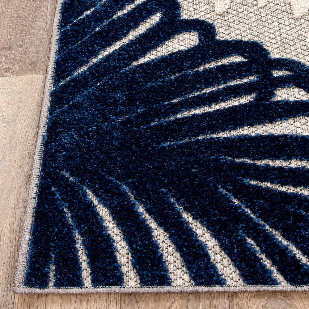 Navy Tropical Floral Reversible Indoor/Outdoor Runner Rug 2'x7'
