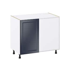 39 in. W x 34.5 in. H x 24 in. D Devon Painted Blue Shaker Assembled Blind Base Corner Kitchen Cabinet with Pull Out