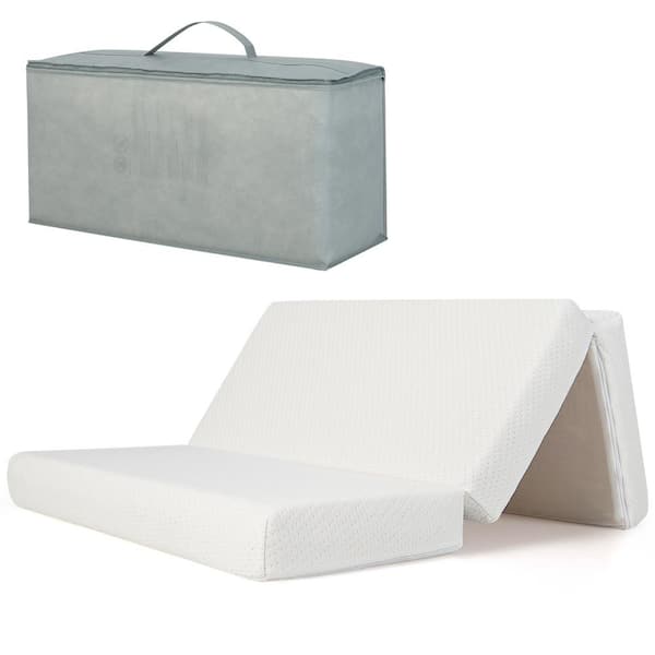 Costway White Tri-Fold Pack n Play Mattress Pad Foldable Crib Mattress Soft Memory Foam