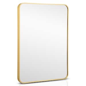 22 in. W x 30 in. H Rectangular Aluminum Alloy Framed Wall Bathroom Vanity Mirror in Gold