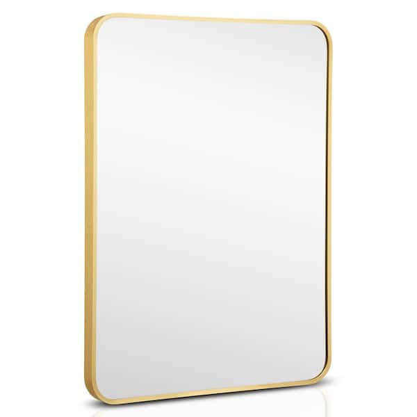 WELLFOR 22 in. W x 30 in. H Rectangular Aluminum Alloy Framed Wall Bathroom Vanity Mirror in Gold