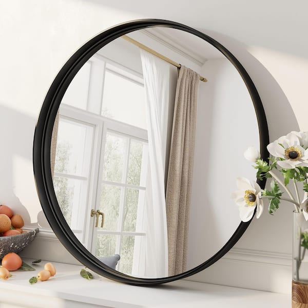 18 in. W x 18 in. H Round Aluminum Alloy Framed French Cleat Mounted Wall Decor Bathroom Vanity Mirror in Matte Black