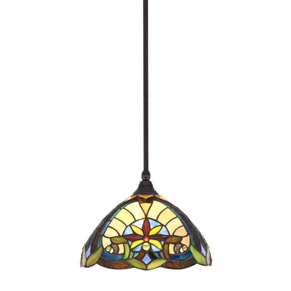 Sparta 100-Watt 1-Light Dark Granite Shaded Pendant Light with Earth Star A