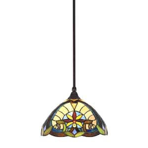 Sparta 100-Watt 1-Light Dark Granite Shaded Pendant Light with Earth Star Art Glass, No Bulb Included