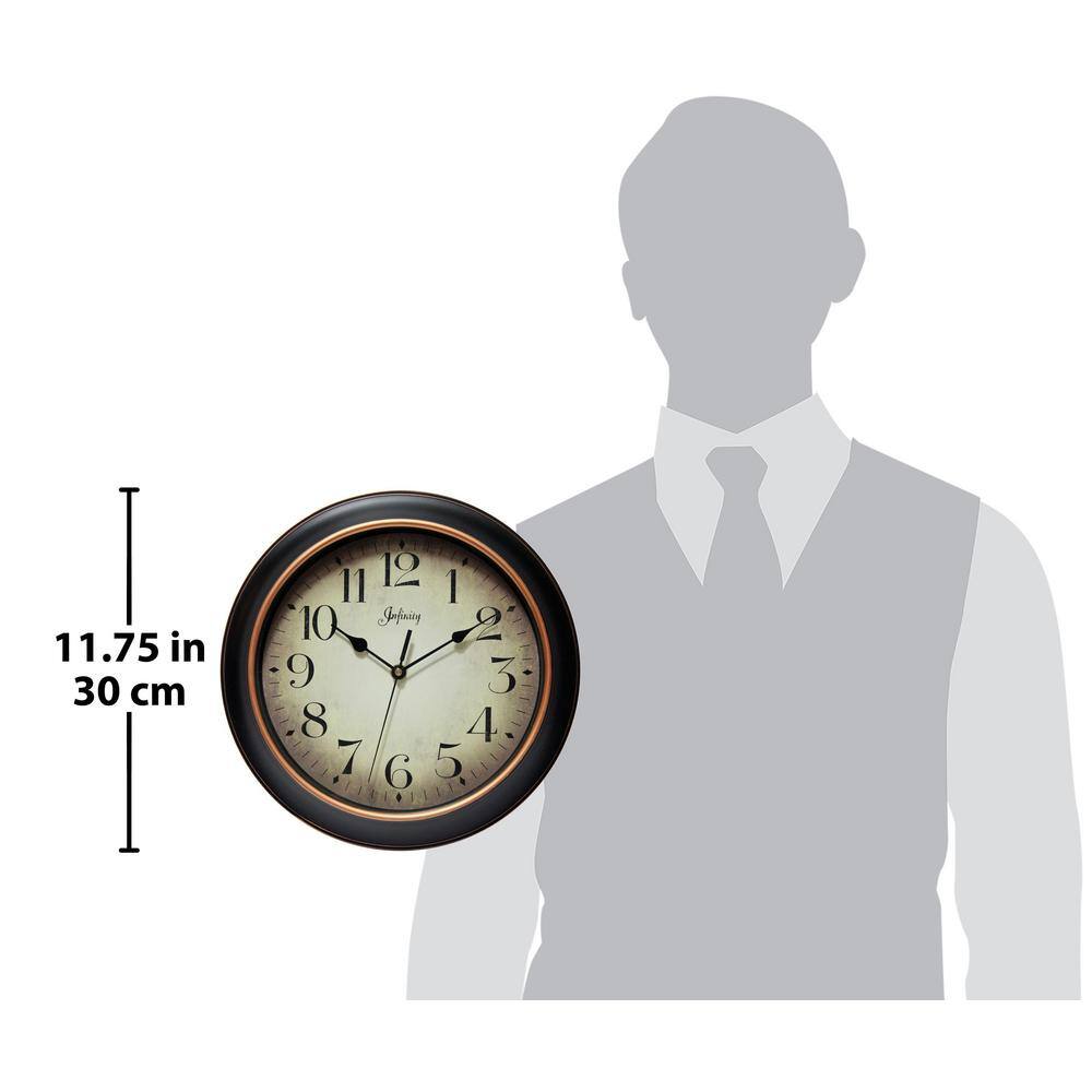 Hanover 12" Black and Rose Gold Traditional Wall Clock