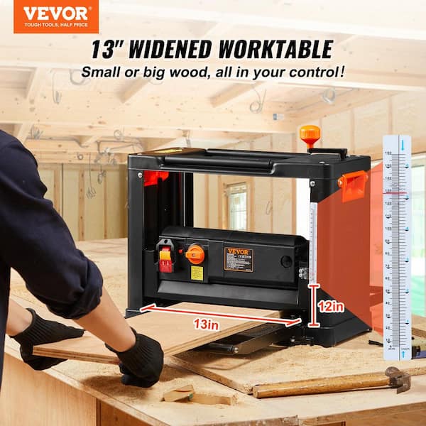 Benchtop Thickness Planer, Dual Speed, 13 in. Wide Table, Equipped with Three Blades, 15-Amp 2000W Motor