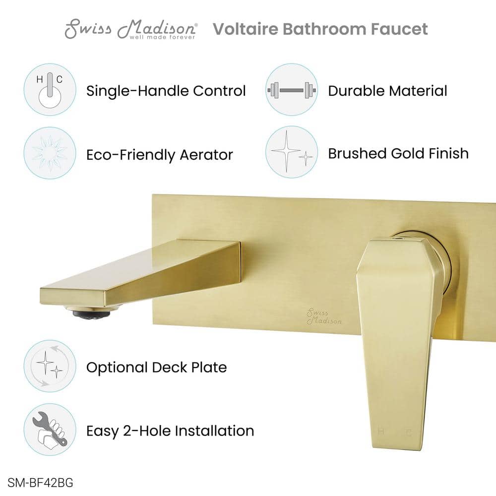 Voltaire Elegance 9'' Wall-Mount Bathroom Faucet in Brushed Gold