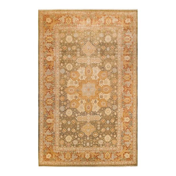Mogul Green 10 x 14 Oriental Wool Indoor Area Rug