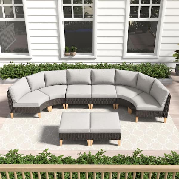Gymojoy Chic Relax Brown Wicker 6 Seat 6 Pieces Outdoor Sectional Set with CushionGuard Beige Cushions