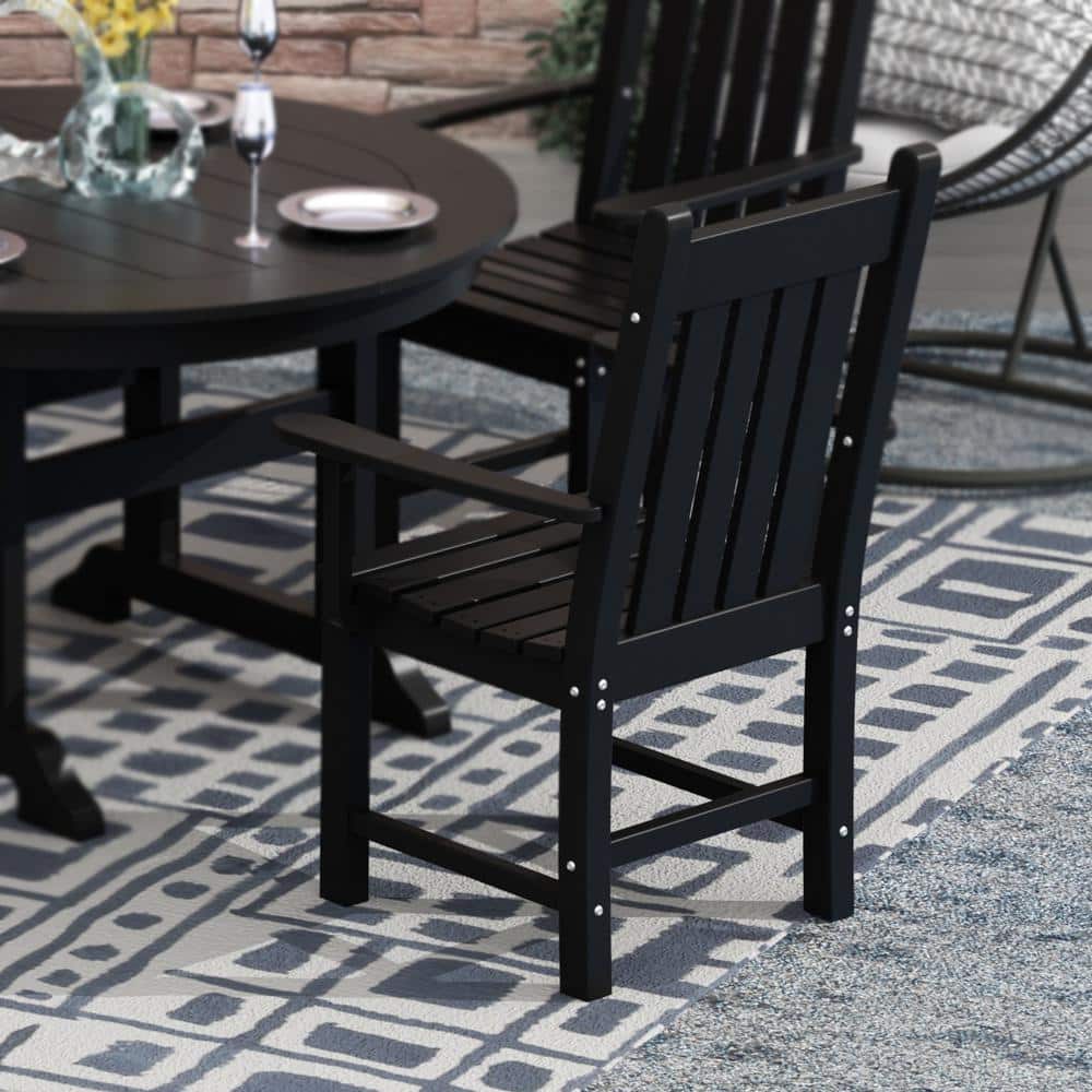 Black Outdoor Patio Dining Armchair with Contoured Back