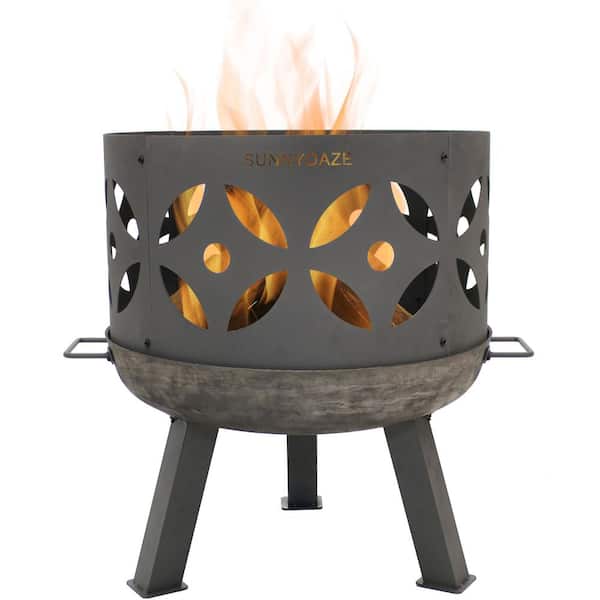 Sunnydaze Decor 26 In X 29 In Round Cast Iron Retro Outdoor Wood Fire Pit Bowl In Gray With Spark Screen Rcm Lg561n The Home Depot