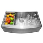 Handcrafted All-in-One Farmhouse Apron Front Stainless Steel 33 in. x 22 in. x 9 in. Single Bowl Kitchen Sink