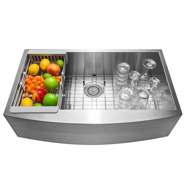 AKDY Handmade Farmhouse Apron Front Stainless Steel 33 in. x 22 in. Single Bowl Kitchen Sink Kit with Accessories