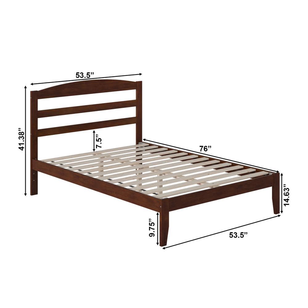 Mission-Style Full Platform Bed with Walnut Finish and Slatted Headboard