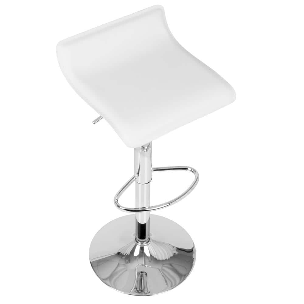 Contemporary White Leatherette Adjustable Swivel Barstool, 16"