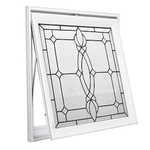 27.25 in. x 27.25 in. Decorative Glass Craftsman Black Caming White Awning Vinyl Window