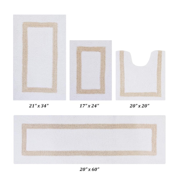 Hotel Collection White/Sand 100% Cotton 4 Piece Bath Rug Set