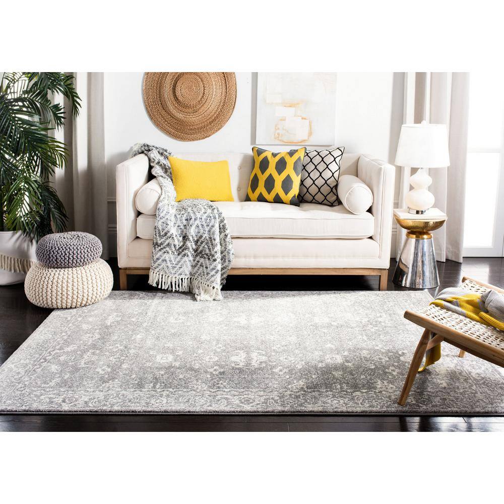 Grey and Ivory High Pile Synthetic Rectangular Rug 4' x 6'
