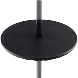 Black Round Plastic Outdoor Umbrella Table w/1.5 in. Hole Wood Grain Surface Height Adjustable Knob