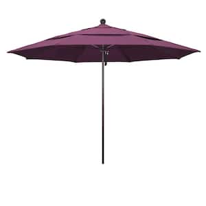 11 ft. Bronze Aluminum Commercial Market Patio Umbrella with Fiberglass Ribs and Pulley Lift in Iris Sunbrella