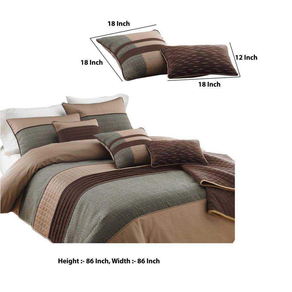 Gray and Brown Microfiber Queen Comforter Set with Pleats
