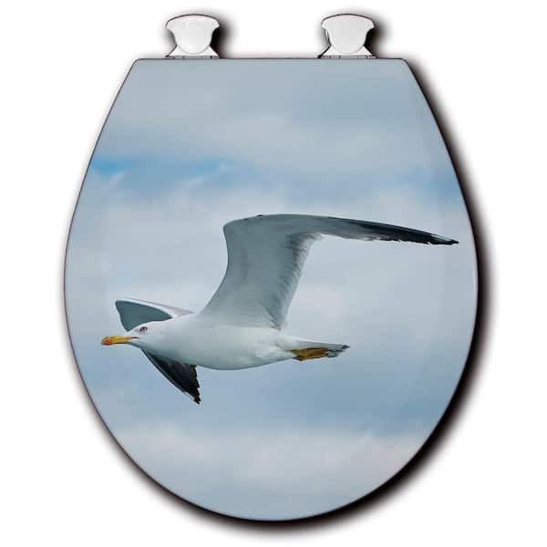 Unbranded Seagull in Flight Round Closed Front Toilet Seat in White
