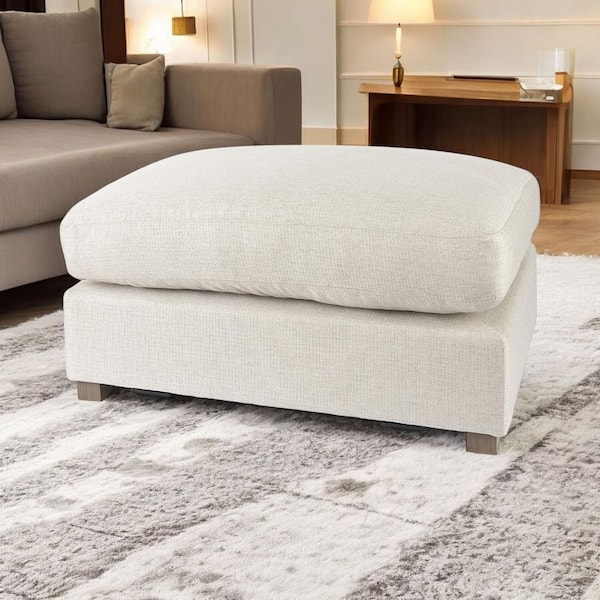 HomeRoots Beige Fabric Square Ottoman