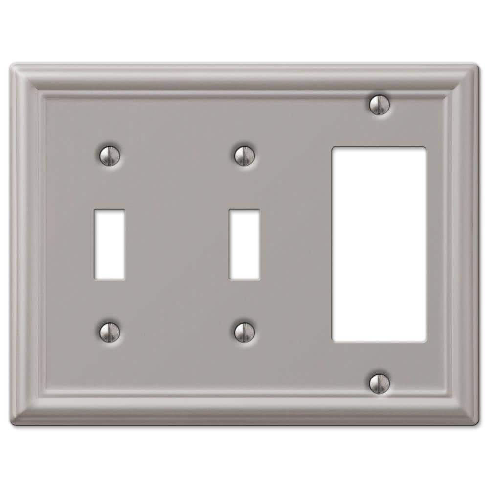 Brushed Nickel Steel Double Toggle Single Rocker Wallplate